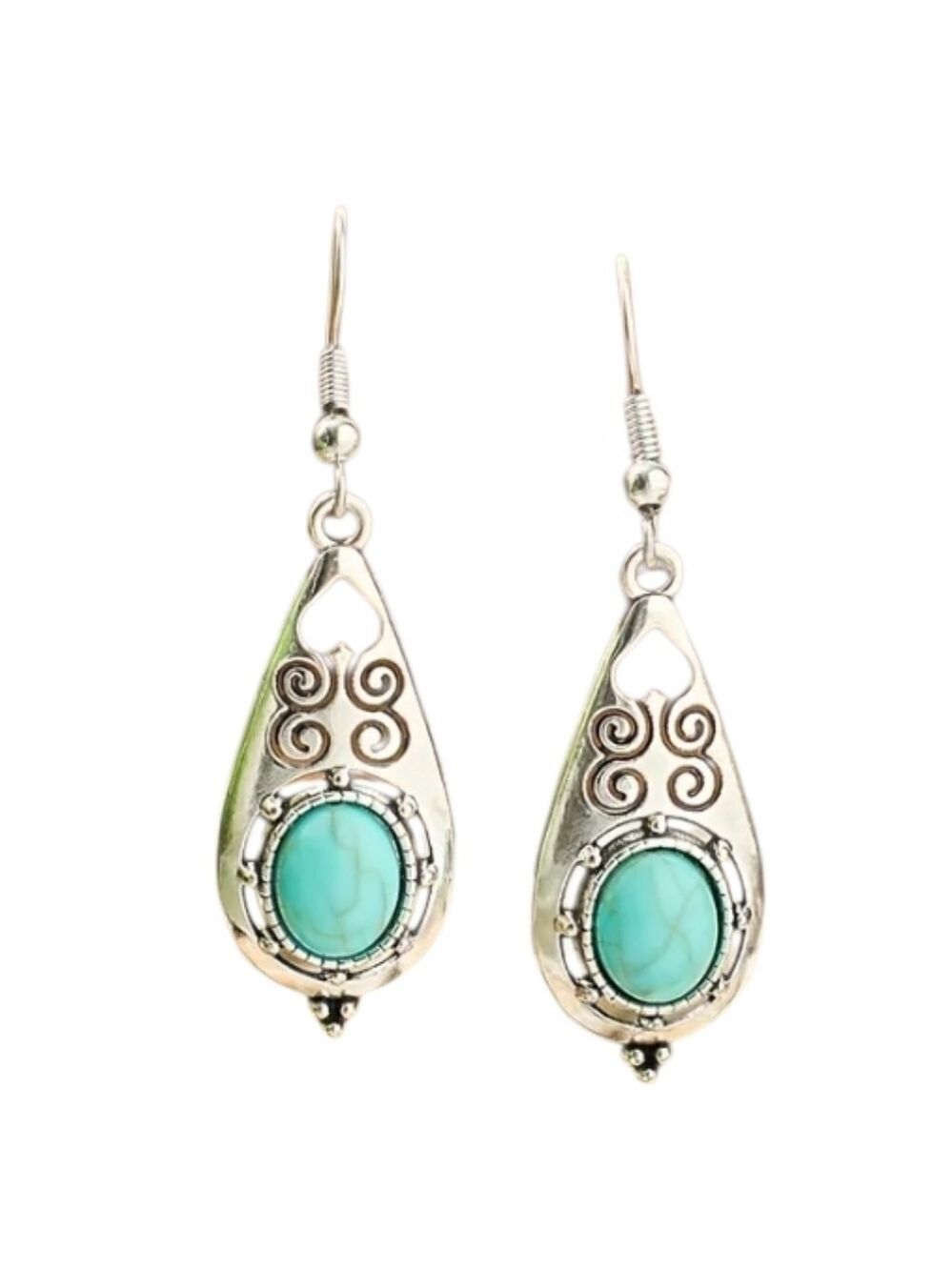 Silvertone Turquoise Dangle Earrings